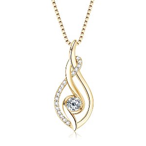 Selevie Ketting Goud Druppel design met ronde Moissanite – 925 Sterling Zilver met Gold Plate en Moissanite Steen -