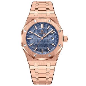 Selevie Horloge AP Royal – Rose goud kleurig met donkerblauwe wijzerplaat - Luxe en comfort - Herenhorloge - Rosegouden schakelband