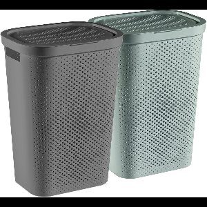 Curver Infinity Recycled Dots Wasmand met deksel - 60L - 2 stuks - Antraciet + Groen