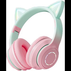 KINSI Bluetooth Hoofdtelefoon met Kattoren & RGB-Verlichting - Draadloos + 3.5mm Bedrade Modus | 10 Uur Speeltijd, Noise Isolation & Bass Boost