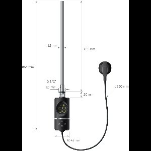 Elektrische badkamerradiator met verwarmingselement 1200W 500x1500 mm zwart mat rechte zijaansluiting & thermostaat digitaal display LuxeBath