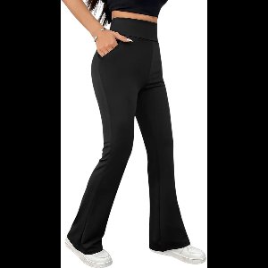 HORIZON Flared Broek met Zakken - Dames Legging - PETIT Pijplengte - Casual Flare Pants - Broek met Zakken - Stijlvol & Sportief - Rekbaar - Zachte stof - Zwart - Maat S
