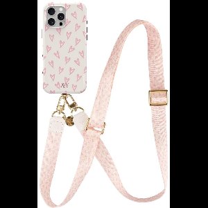 AVY Hoesje Met Telefoonkoord | Geschikt voor Apple iPhone 15 Pro Max | Compatibel met MagSafe | Hard Shell Back Cover | Stijlvol Bijpassend Koord 130CM | Cupid Blush | Roze