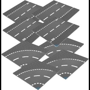 Uniblocks - Complete set wegplaten geschikt voor LEGO city - 8 Stuks - Straat Bouw Platen - wegenplaat 4x recht - 4x bocht - 25, 5 m x 25,5cm