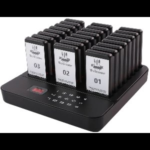 VIKEFON Restaurant Pager Systeem – 24 Coaster Pagers met Trillen, Flits en Buzzer – 433,92 MHz, Waterdicht – Ideaal voor Café, Foodtruck & Fastfood