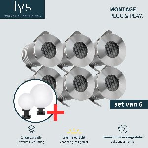 Bodin Grondspots Complete Set van 6 tuinspots - Tuinverlichting -''Buitenverlichting zonder gedoe'' - Binnen minuten aangesloten - Milieuvriendelijk Alternatief voor Zonne-energie Tuinverlichting