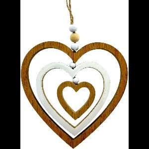 Houten Hanger Hart – 13,5 cm – Natuurlijke Houtkleur & Wit – FSC Hout