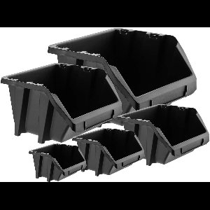 KADAX Workshop stapelkist, kleine sorteerdoos van PP-kunststof, opbergbox in verschillende maten en kleuren, opbergdozen voor gereedschapswand (zwart, set van 10 - 272 x 238 mm)