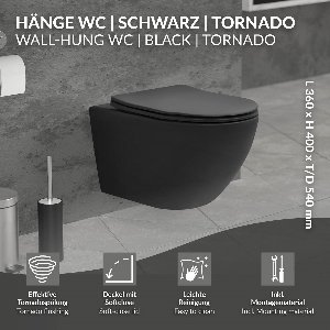 Keramisch wandcloset Matzwart 54 cm lang Randloos met soft-close Luxebath