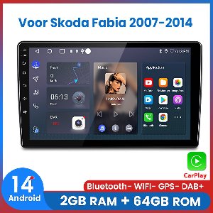 Awesafe Geschikt Voor Skoda Fabia (2007 t/m 2014）- 2+64GB 4Core - 10.1 inch Android 14.0 CarPlay Autoradio - Draadloos CarPlay & Android Auto - Bluetooth & WiFi - GPS Navigatie