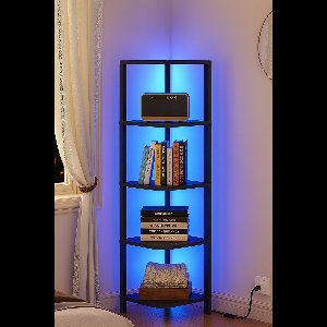 Hoekrek industrieel – 5 planken – LED verlichting – Ergon – IN.HOMEXL - 25x25x120cm