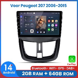 Awesafe Carplay Autoradio Geschikt Voor Peugeot 207 2006-2015 - Android 14 - 2GB RAM + 64GB ROM - Draadloos CarPlay & Android Auto - Bluetooth & WiFi - GPS Navigatie