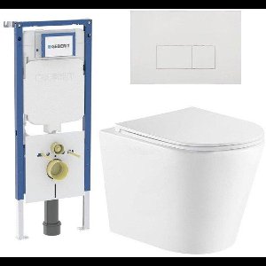 QeramiQ Dely Toiletset - 36.3x51.7cm - diepspoel - rimless - Geberit UP720 inbouwreservoir - softclose toiletzitting - glans witte bedieningsplaat - rechtehoekige knoppen - wit glans