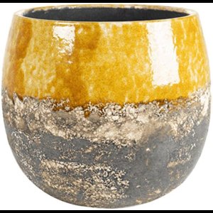 Lindy Ochre okergele pot 30 cm ronde bloempot voor binnen