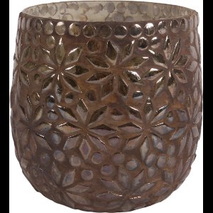 Baroque - Theelicht - Waxinelichthouder Mozaïek Bloem 12 cm - Bruin - Glas - 12x12x12 - Glass