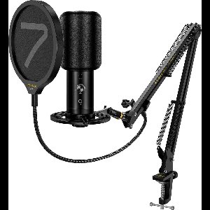 7RYMS AU01-K1 USB Microfoon Kit met tafelklem - Inclusief microfoonarm - Plopkap en Pop filter - Voor Gaming/Streaming/Podcasting - Zwart