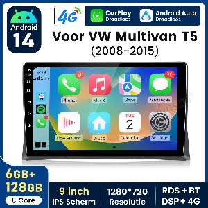 Junsun Octa-Core autoradio voor VW Multivan T5 2008-2015 - Draadloos CarPlay, Android Auto, multimediaspeler, 6GB+128GB