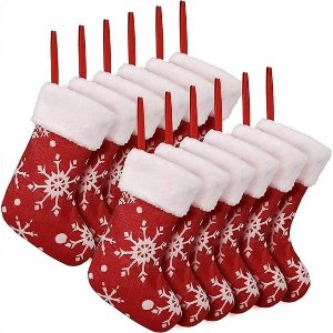 Mmgoqqt - 12 Stuks - Kerstsokken - Sneeuwvlokken - Kerstmis - Decoratie Kerstsok - Rood - H45 Cm - Polyester - Ophangbaar - Festieve Versiering