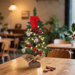 kerstboom - Kunstkerstboom met 20 geïntegreerde lichten en 6 kerstballen, kerstboom voor tafel, keuken, woonkamer, slaapkamer en kantoor. - set Van ` - groen -50D x 25B x 50H centimeter