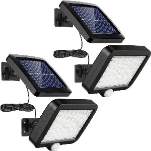 YOZHIQU Buitenlamp op zonne-energie - 56 LED-buitenlamp op zonne-energie - met bewegingssensor - 120° lichthoek - Geschikt voor tuinzonnewandlampen - met 5 m kabel - 2 stuks