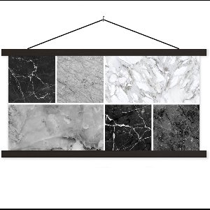 Posterhanger incl. Poster 90x45 cm - Schoolplaat - Marmer - Collage - Luxe - Textielposter - Zwarte latten
