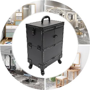 Professionele Grote Kosmetiek Trolley Koffer – Make-up Organizer Koffer voor Visagisten, Kappers en Schoonheidsspecialisten – 4 Draaibare Wielen, Telescoopgreep en Spiegel – Zwart/Roze – Medahome