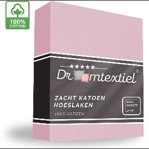 Droomtextiel Zacht Katoenen Hoeslaken Roze 160x200 cm - Hoge Hoek - Perfecte Pasvorm - Heerlijk Zacht