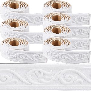 CRASPIRE 620 x 5 inch cornice peel and stick, white foam, self-adhesive, flexible surface, 3D self-adhesive, vintage, decorative wallpaper, wall border, foam border, skirting board