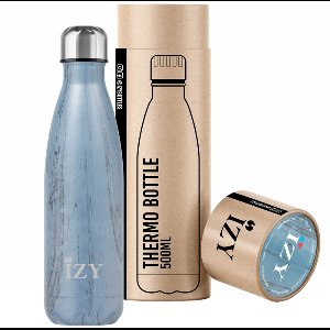 IZY Drinkfles - Prints - Design Blauw - Inclusief donatie - Waterfles - Thermosbeker - RVS - 12 uur lang warm - 500 ml