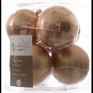 6 stuks Kerstbal glas emaille-mat/80mm/cafe latte