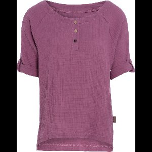 Knit Factory Nena Top - Shirt voor het voorjaar en de zomer - Dames Top - Dames shirt - Zomertop - Zomershirt - Ruime pasvorm - Duurzaam & milieuvriendelijk - Opgerolde mouw - Violet - Paars - L - 100% Biologisch katoen