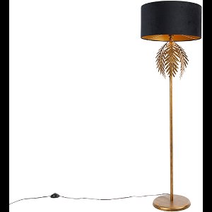 QAZQA botanica - Landelijke Vloerlamp | Staande Lamp met kap - 1 lichts - H 165 cm - Zwart Goud - Woonkamer | Slaapkamer