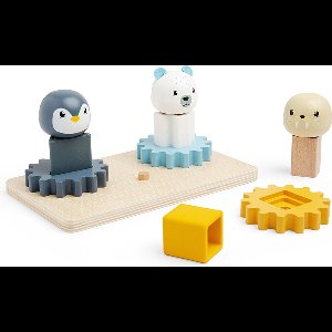 BigJigs educatief Arctic dieren tandwielbord FSC hout.