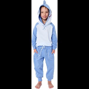 Ladeheid Kinderen Pyjama - met Capuchon - Lange mouwen - Lange broek - Katoen - LA-LA40-236-PJ - Blauwe Haai - 146-152