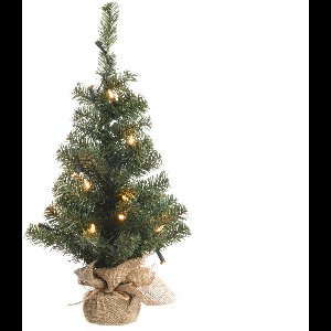 Everlands Mini Kunstkerstboom - 90 cm - Met jute zak en verlichting
