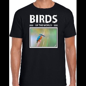 Dieren foto t-shirt Ijsvogel - zwart - heren - birds of the world - cadeau shirt IJsvogels liefhebber S