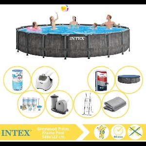 Intex Prism Frame Greywood Zwembad - Opzetzwembad - 549x122 cm - Inclusief Filter, Zoutsysteem en Zout