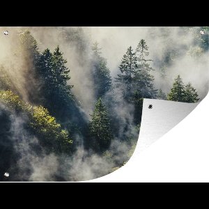 Muurdecoratie buiten Mistwolken trekken door het Zwarte Woud - 160x120 cm - Tuindoek - Buitenposter