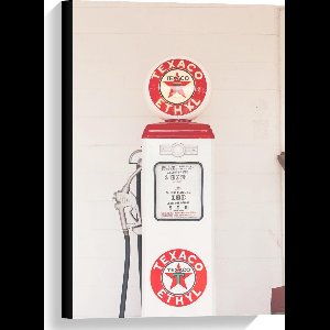 Canvas  - Klein Texaco Pompstation - 40x60cm Foto op Canvas Schilderij (Wanddecoratie op Canvas)