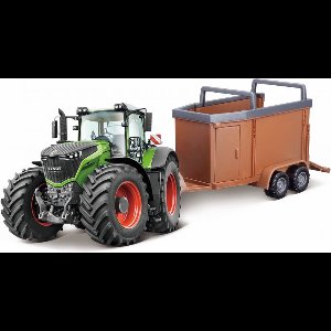 Bburago Fendt 1000 VARIO TRACTOR + LIVESTOCK FORWARDER groen/rood schaalmodel 10 CM