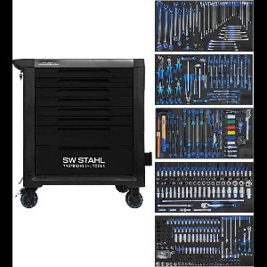 SW-Stahl Z3201 professionele werkplaatswagen TT802 zwart I 8 laden I 5 laden gevuld I 434 delig I werkplaatswagen voorzien van gereedschap I twin-lock I werkplaatswagen kit I volledig uitgerust