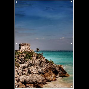 Tuinposter - Tuindoek - Tuinposters buiten - Maya ruïnes op de Mexicaanse kust van Tulum - 80x120 cm - Tuin