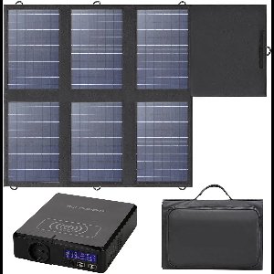 Solar Powerbank - Powerstation - Draagbare - Krachtcentrale - met 60W - Opvouwbaar Zonnepaneel - USB-C Uitgang - voor Thuis - Tenten - Buiten - Kamperen - Noodsituaties - 41600Mah - 200W - 100-240V - 50/60Hz - Zwart