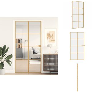 vidaXL Binnendeur - Binnendeuren - Opdekdeur - Binnen Deur - Binnendeur smal 102,5x201,5 cm gehard glas en aluminium goud