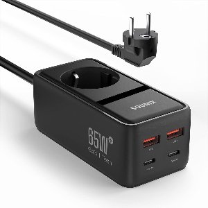 Sounix USB adapter - Verdeelstekker - Stopcontact Splitter - GaN Snellader 65W - Oplader Geschikt voor smartphone en laptop - Zwart