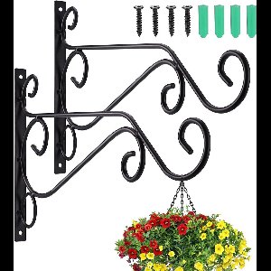 Brenzoos - Hangende mandbeugels (2 stuks) metaal voor buiten tuinieren en decoratie - Mandhaken voor bloempotten, vogelvoeders en lichtslinger - Decoratieve tak