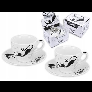 2x Espresso Kopjes met Schotels - Crazy Cats - 100ml Porselein