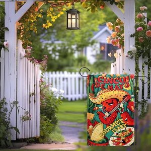 Cinco de Mayo Garden Flag, 45x30cm Double Sided Flag Banner Chili Pepper Guitar Gourmet Decor Party Mexican Party Decoration for Outdoor Lawn Front Yard Sign