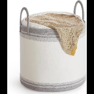 Wasmand van 90 Liter in duifgrijs - Grote Opbergmand met Deksel en Katoenen Touw voor Kleding en Dekens