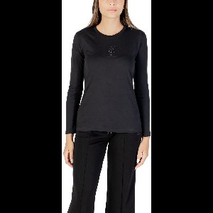 Rhinestone Embellished Long Sleeve Cotton T-Shirt with Round Neck